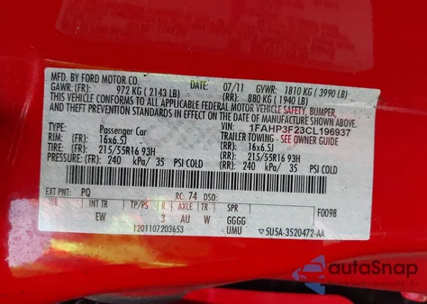 2012 Ford Focus Se z USA, uszkodzony, nr VIN 1FAHP3F23CL196937